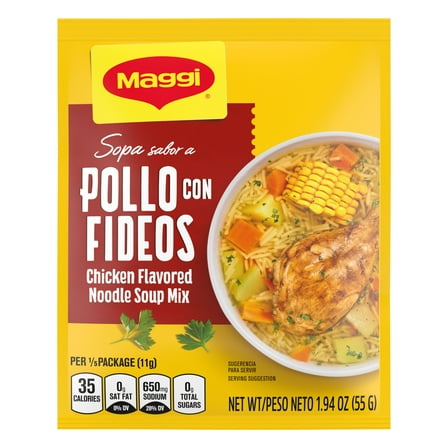 Maggi Sopa Sabor A Pollo Con Fideos Chicken Flavored Noodle Soup Mix, Instant Soup Packet, 12 x 1.94oz 1.94 oz