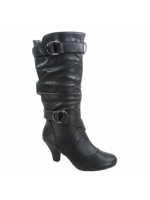 Maggie-39 Women's Round Toe High Heel Zipper Mid-Calf Causal Dress Boots Shoes