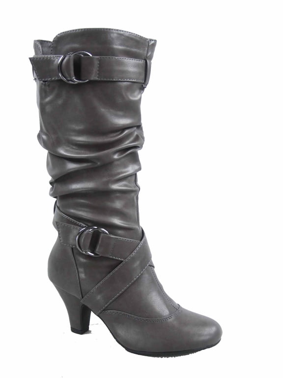 Maggie-39 Women's Round Toe High Heel Zipper Mid-Calf Causal Dress Boots Shoes