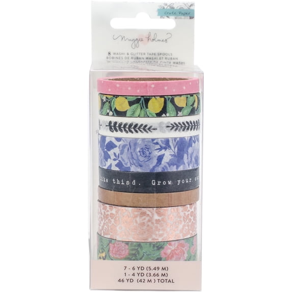 Maggie Holmes Flourish Washi Tape 8/Pkg-.25" To .61" Wide, 4 To 6 Yards Each