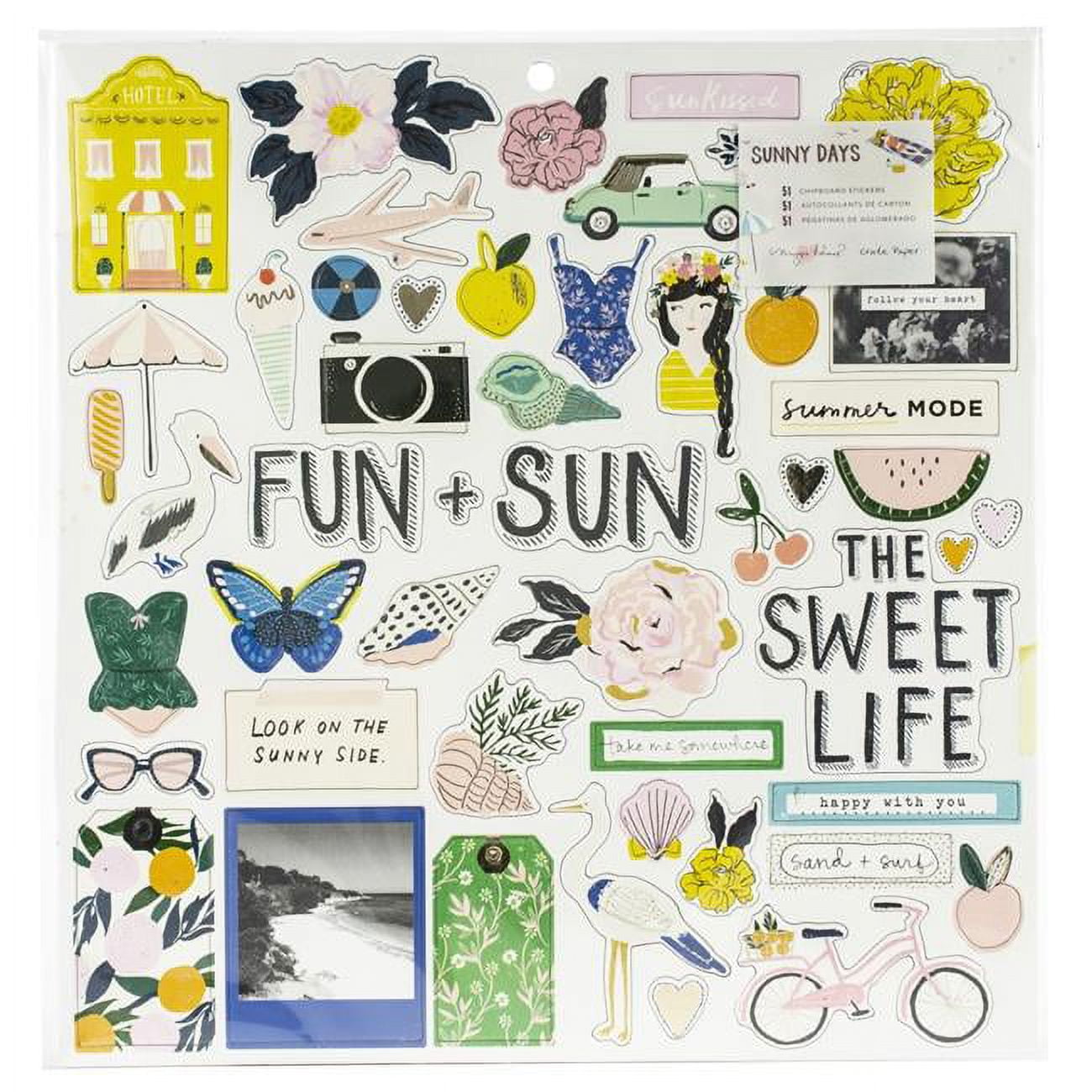 Maggie Holmes Sunny Days Chipboard Stickers 51/Pkg-W/Gold Foil Accents
