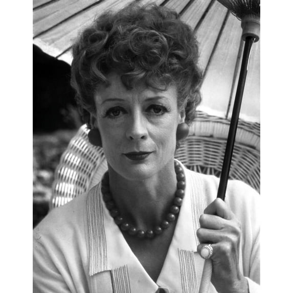 Maggie Smith Holding Umbrella in White Dress with Necklace Photo Print (24 x 30)