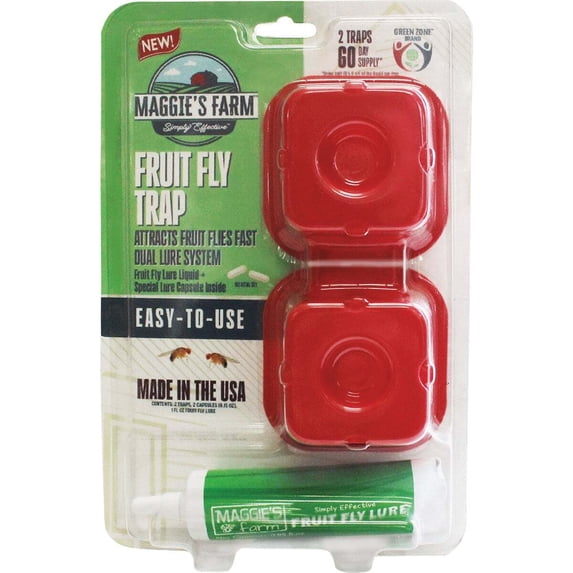 Maggie's Farm Indoor Fruit Fly Trap - Child-Resistant, Liquid - 2 Traps