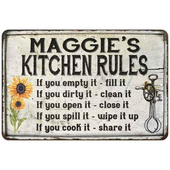 Maggie's Kitchen Rules Chic Sign Vintage Décor 8 x 12 Matte Finish Metal 108120032340