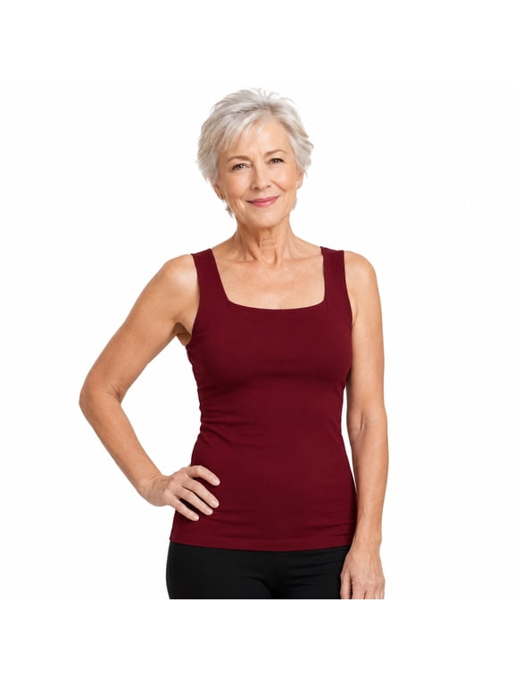 Maggie's Tanks Built in Bra, Wireless Padded Cami with Fixed Cups, Wide Straps, Soft Stretch Everyday Top