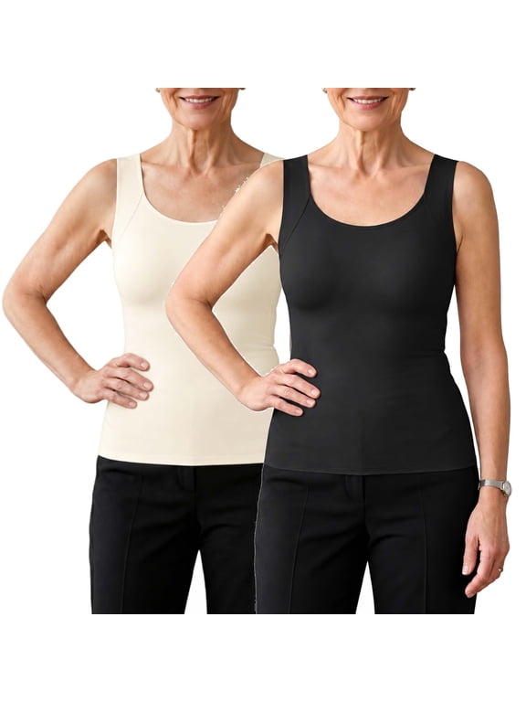 Built in Bra, Maggies Tanks for Women, Square Neck Tank Top with Built-In Bra, Soft Stretch Sleeveless Camisole
