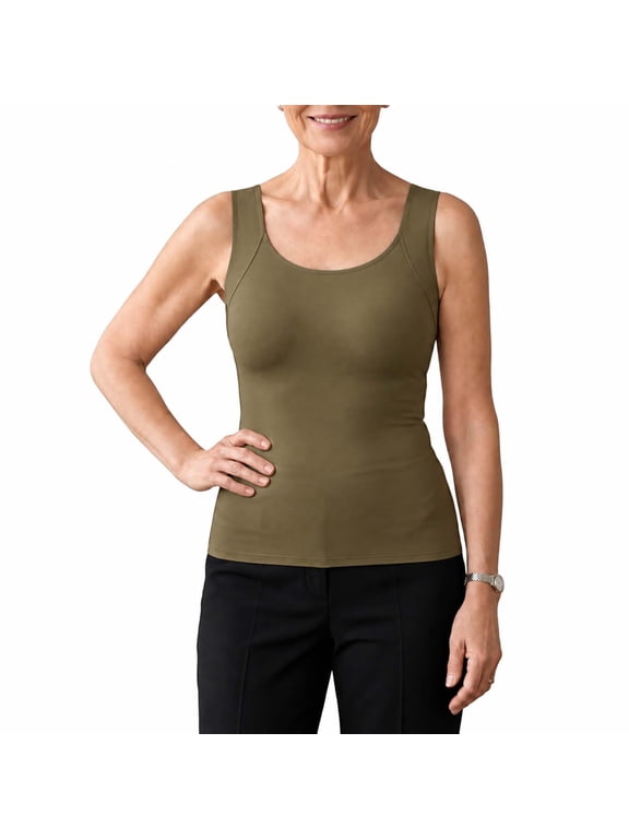 Built in Bra, Maggies Tanks for Women, Square Neck Tank Top with Built-In Bra, Soft Stretch Sleeveless Camisole