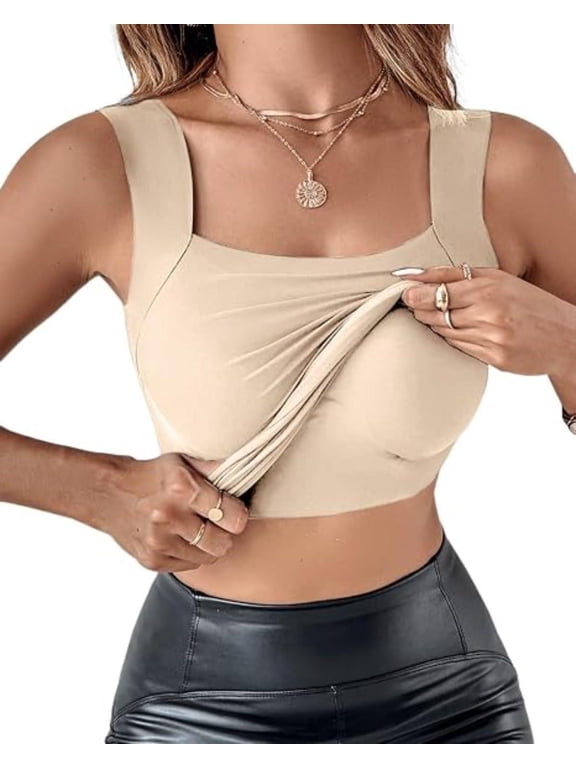 Maggies Tanks Built in Bra (Nude,X-Large), Wide Strap Shaping Camisole,Seamless Soft Support Tank Top