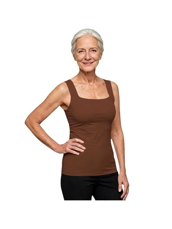 Maggies Tanks Built in Bra,Women Square Neck Tank Top with Built‑in Bra