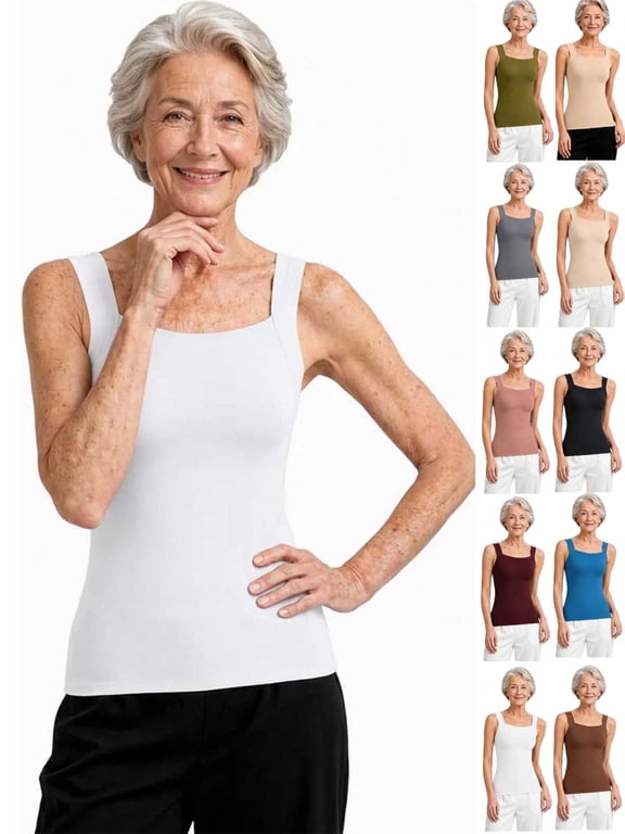 Maggies Tanks for Women Original - Maggies Tank Tops With Built In Bras For Older Women,Sleeveless Wide Strap Camisole Padded Seamless Shaping Camisole Plus Size Tanktops