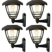 Maggift Solar-Powered Outdoor Lights, Wall Lantern, 10 Lumen LED Edison Bulb, Outdoor Wall Sconce with No Wiring Required, Fixture with Wall Mount Kit, Warm White, 4 Pack for Independence Day Decor.