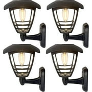 Maggift Solar-Powered Outdoor Lights, Wall Lantern, 10 Lumen LED Edison Bulb, Outdoor Wall Sconce with No Wiring Required, Fixture with Wall Mount Kit, Warm White, 4 Pack