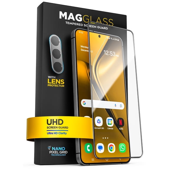 Magglass Designed for Samsung Galaxy S25 Tempered Glass Screen Protector [Fingerprint Compatible] with Camera Lens Guard (Applicator Included)