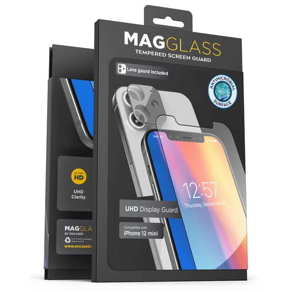 Magglass iPhone 12 Mini Tempered Glass Screen Protector and Camera Lens Protector, Full Coverage UHD Anti Microbial Glass Protector Guards (Case Compatible)