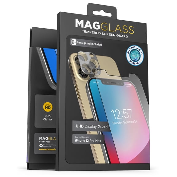 Magglass iPhone 12 Pro Max Tempered Glass Screen Protector and Camera Lens Protector, Full Coverage UHD Anti Microbial Glass Protector Guards (Case Compatible)