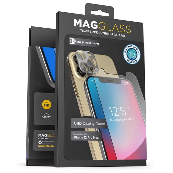 Magglass iPhone 12 Pro Max Tempered Glass Screen Protector and Camera Lens Protector, Full Coverage UHD Anti Microbial Glass Protector Guards (Case Compatible)