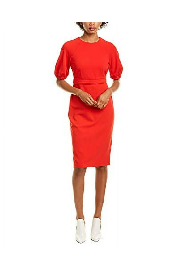 (Virginia Midi) Puff Sleeve Stretch Crepe Sheath Dress