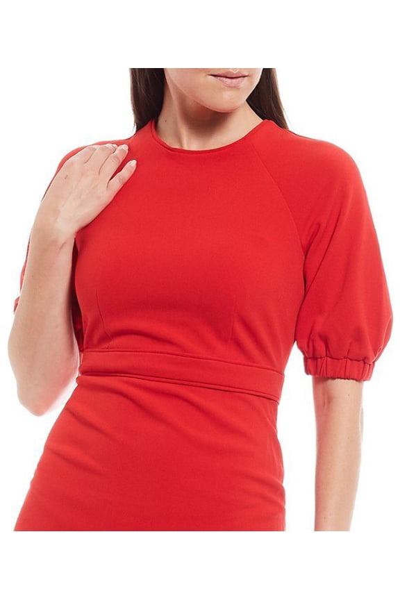 Maggy London (Virginia Midi) Puff Sleeve Stretch Crepe Sheath Dress