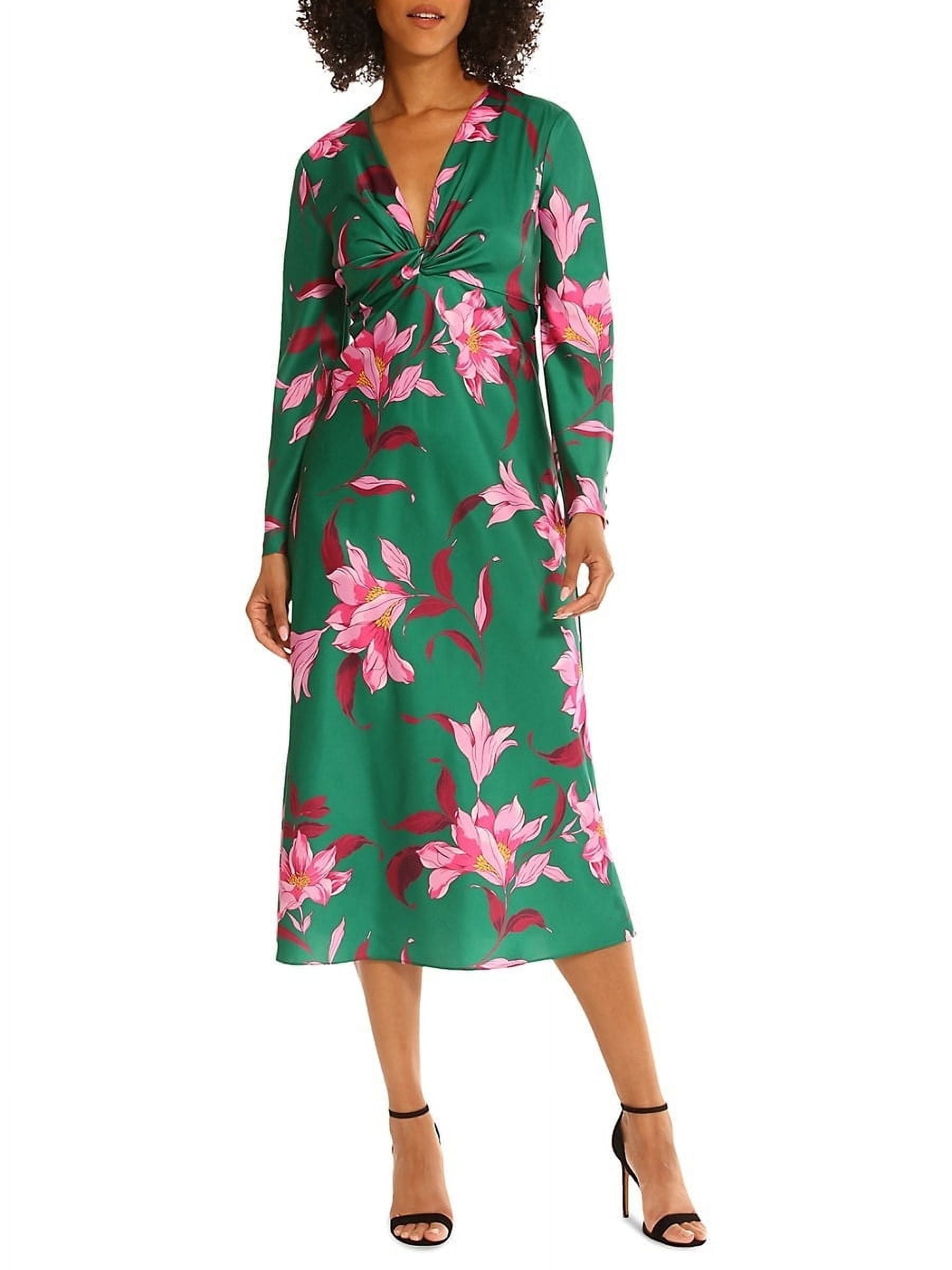 Maggy London Womens Floral-Print Twist-Fro Emerald Greenpink Blossom 10 -  Walmart Business Supplies