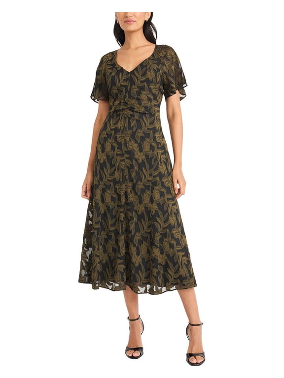 womens Flutter Sleeve Midi Dress, 10