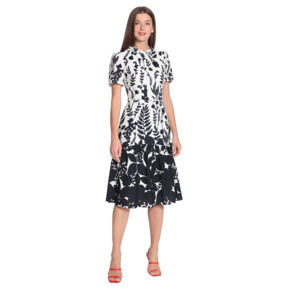 Maggy London womens Ruffle Neck Tiered Midi Dress, 8, Black