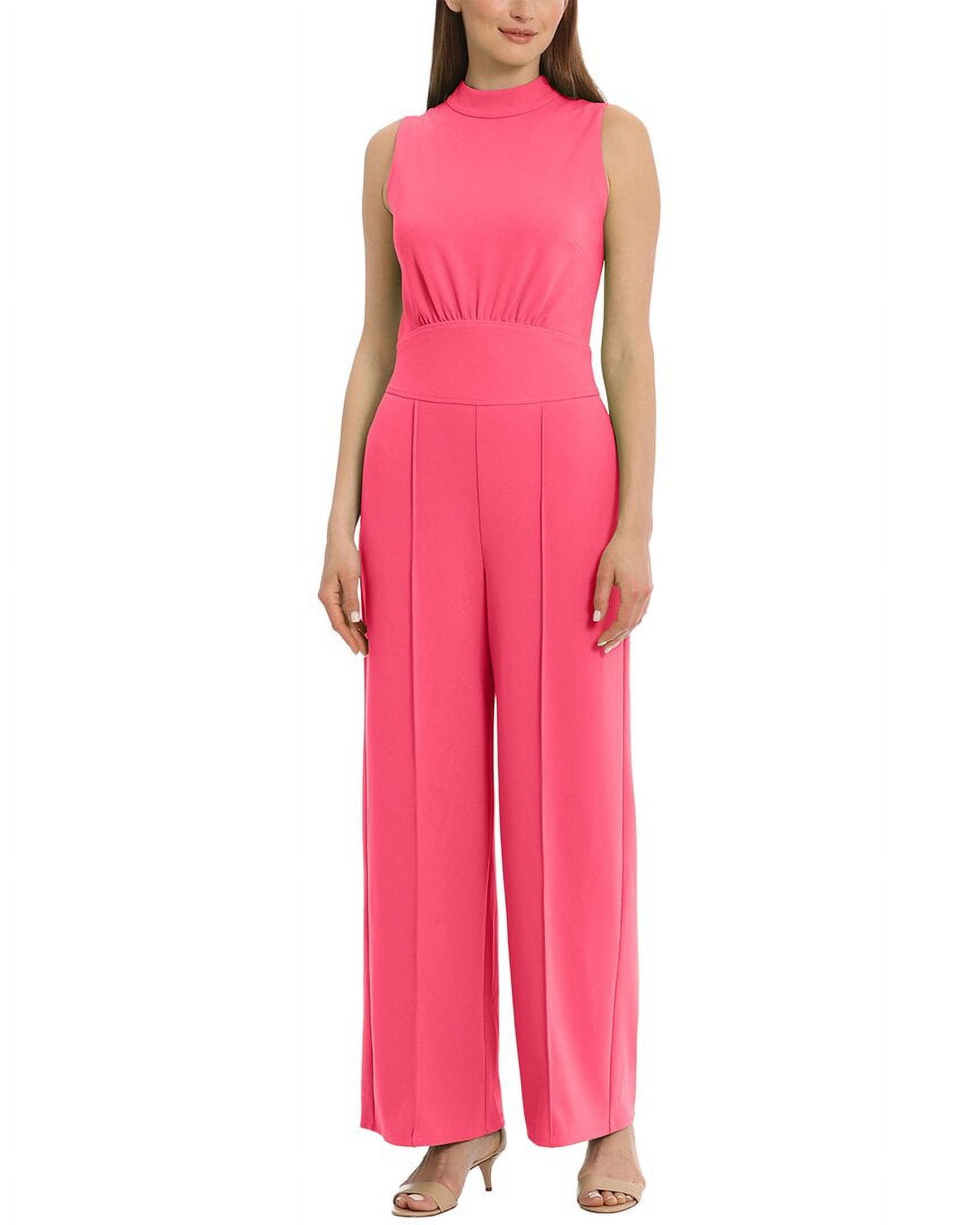 Maggy London Women's Sleeveless Crepe Jumpsuit - Ruffle Detail, V-Neck, Wide Leg