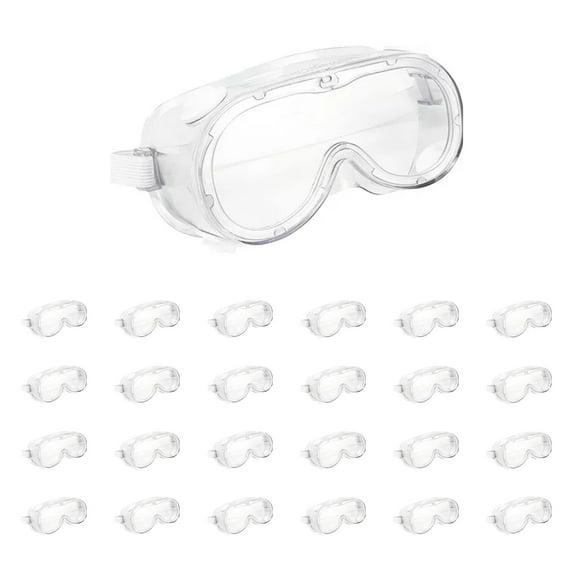 MagiCare Anti-Fog Protective Safety Goggles Unisex Eye Protection Adjustable Band for Dirt, Liquid Or Chemical Made in USA - 24 Pack