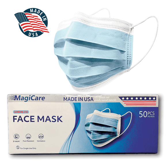 Blue Face Masks Made in USA - 3 Layer of Protection Face Mask for Adults - 50ct Box