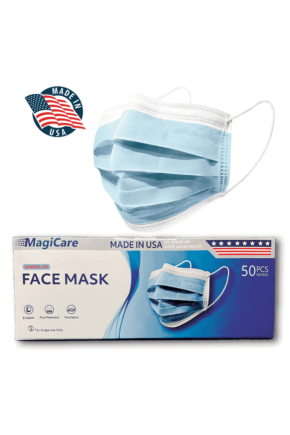 Blue Face Masks USA - 3 Layer of Protection Face Mask for Adults - 50ct Box