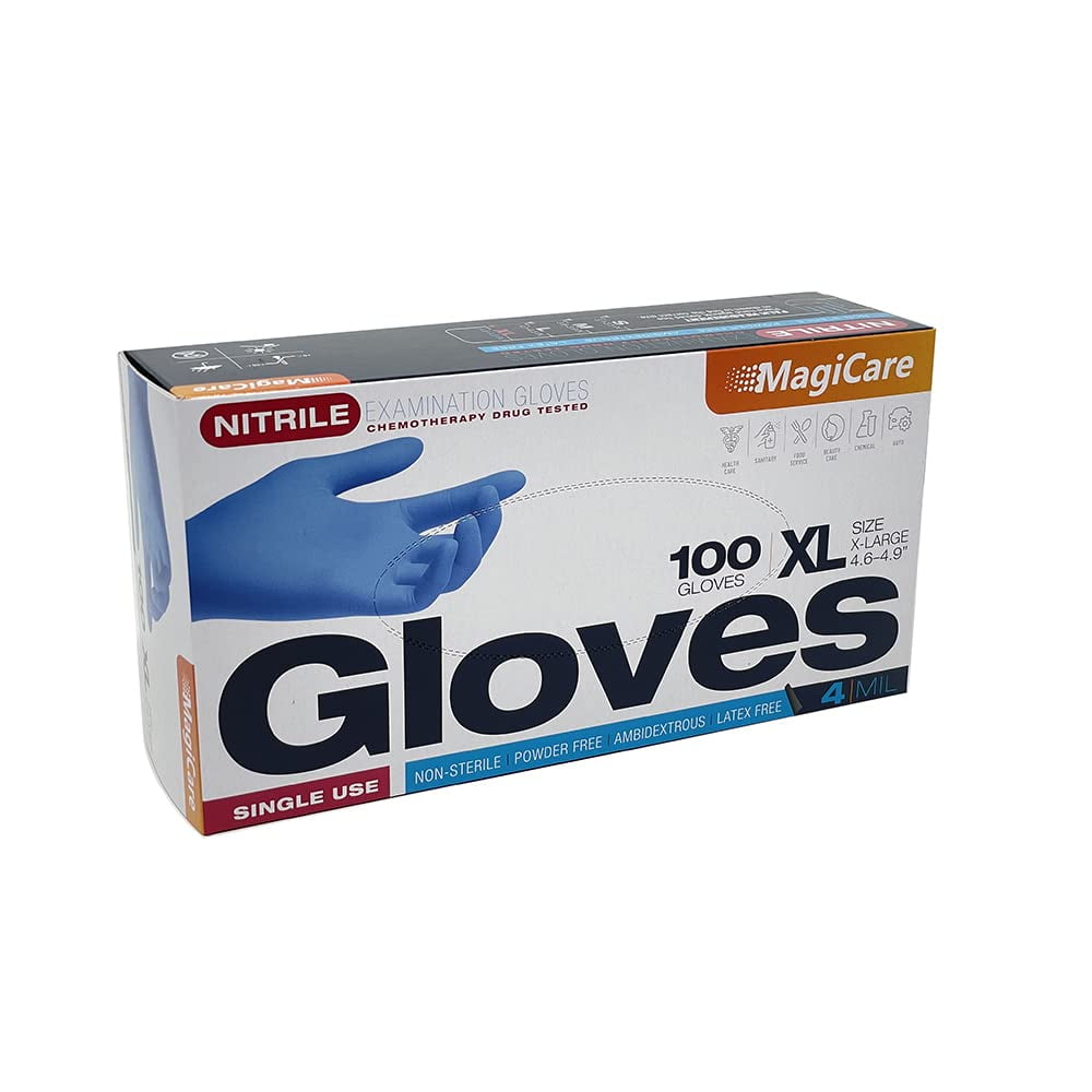 MagiCare Blue Nitrile Exam Gloves 100 Pcs Latex-Free & Powder-Free ...