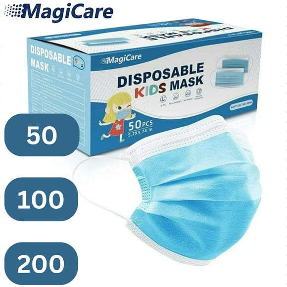 MagiCare Kids Disposable Face Masks - Youth Ages 4-12 - Small Face Masks For Children - Soft, Comfortable, Breathable Face Masks - 1 Box (50PCS)
