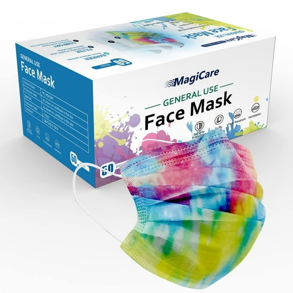 MagiCare Protective Face Masks - Breathable 3 Layers of Bright Colors Face Mask for Adults- 50ct