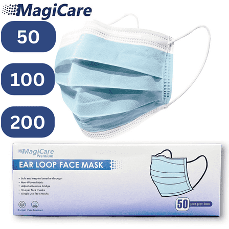MagiCare Protective Face Masks - Breathable 3 Layers of Protection Premium Blue Face Mask for Adults - 200ct