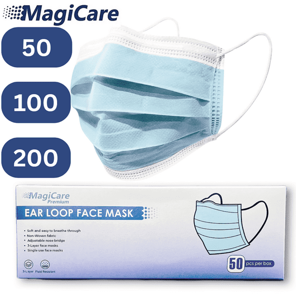 MagiCare Protective Face Masks - Breathable 3 Layers of Protection Premium Blue Face Mask for Adults - 200ct