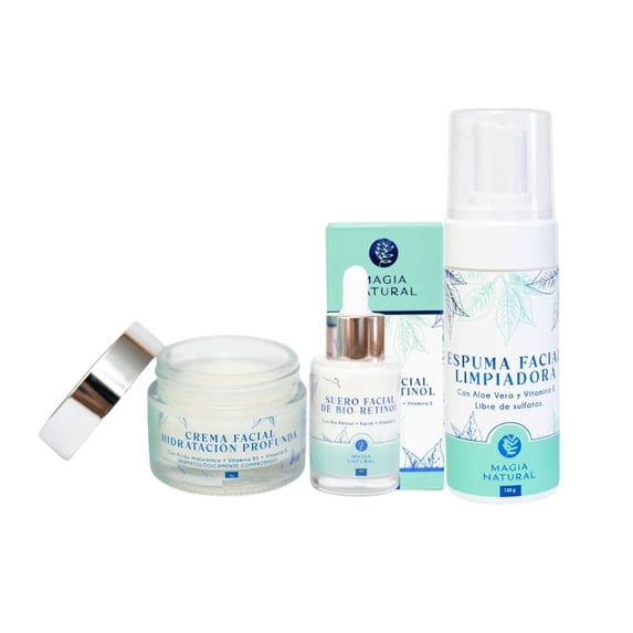 Magia Natural 3PC Facial Skincare Set Cleanser Serum Facial Cream Toner Moisturizer for Aging Hydration Gift Set
