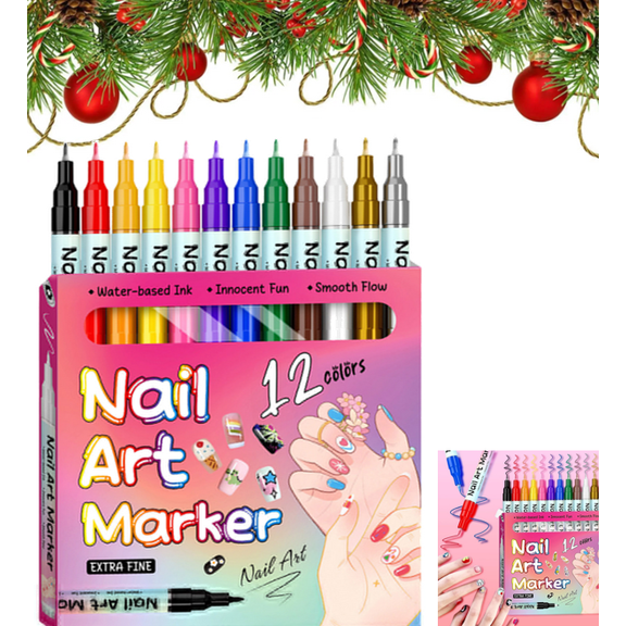 Magiart 12-Color Waterproof Nail Pens – 0.5mm Fine Tip, 3D Quick-Dry Formula, Long-Lasting Tools for DIY Gel Nail Dotting & Liner Decoration 12PC