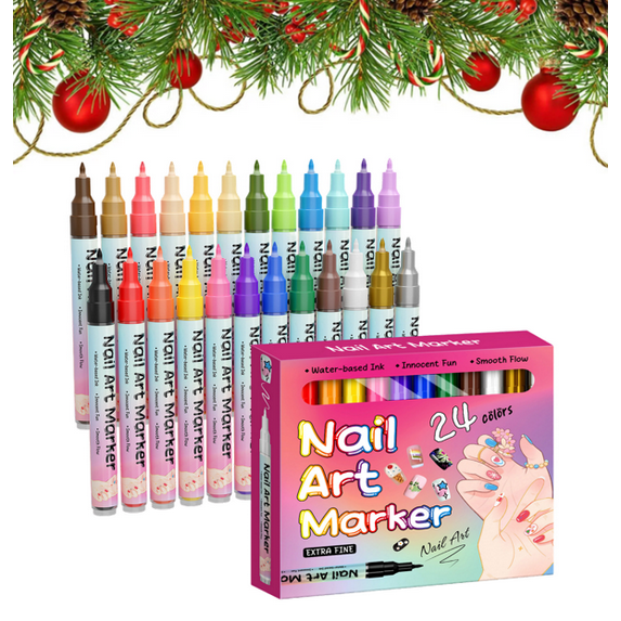 Magiart Waterproof Nail Art Marker Set – 12 Colors, 0.5mm Fine Tip, Smudge-Proof Quick-Dry Pens for Professional Manicure Dotting & Liner Art 24PC