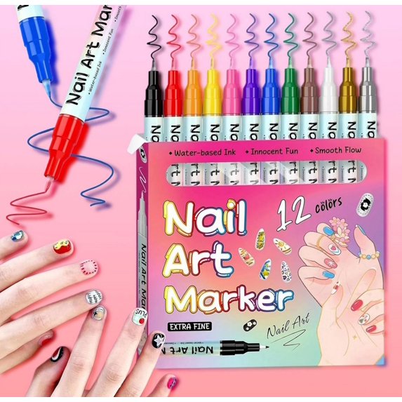 Magiart Waterproof Nail Art Pen, 12/24-Color Set with Fine Tip for DIY 3D Drawing, Quick-Drying Nail Polish Marker for Professional Manicure Tools 12PC