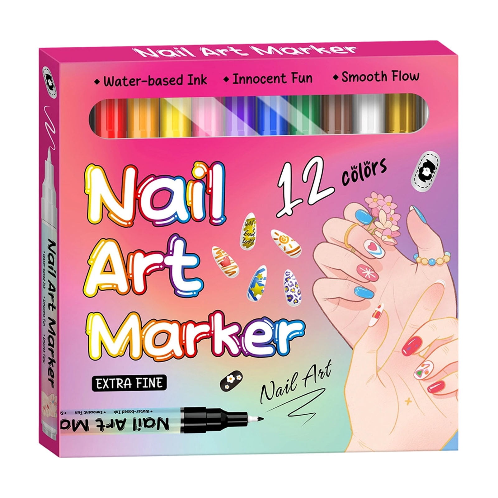 Magiart Waterproof Nail Art Pen,12 Colors Nail Art Pens Set,2026 New Nail Marker,Fine Tip Nail ArtS Pen 0.5mm,Waterproof and Quick-Drying Nail,For Polishing Dotting Painting Liner DIY (12 colors)