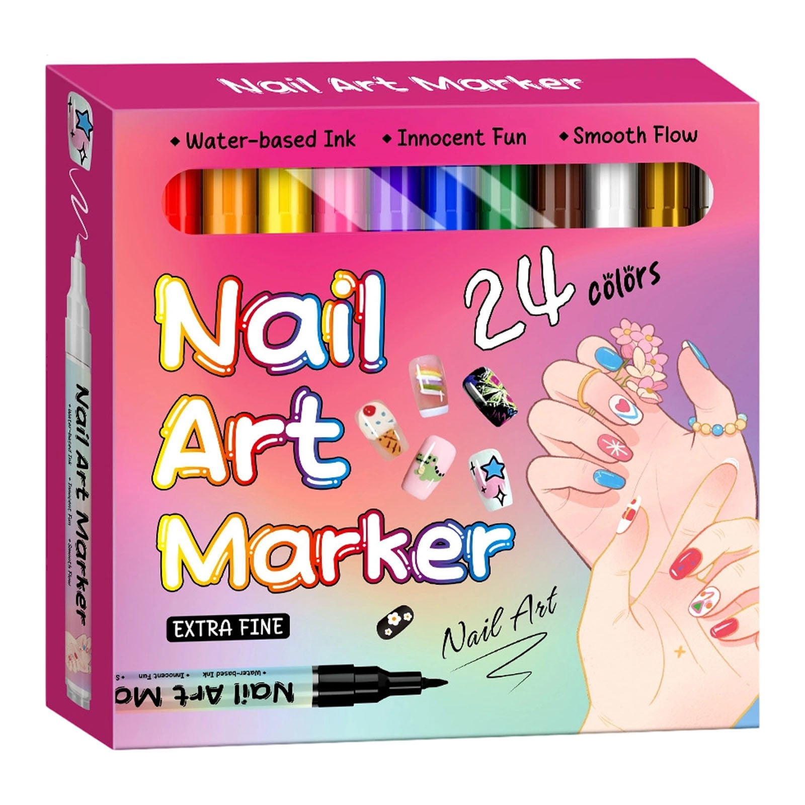 Magiart Waterproof Nail Art Pen,24 Colors Nail Art Pens Set,2026 New Nail Marker,Fine Tip Nail ArtS Pen 0.5mm,Waterproof and Quick-Drying Nail,For Polishing Dotting Painting Liner DIY (24 colors)