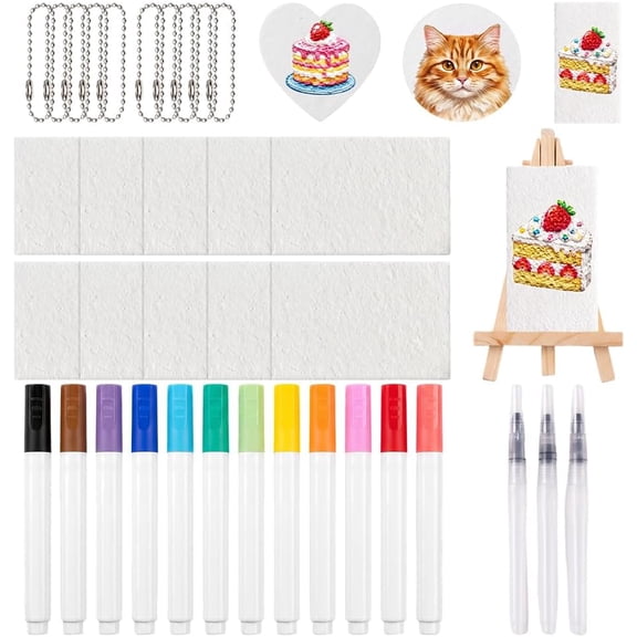 Magic 3D Foam Texture Painting Kit, 3D Drawing Canvas Sponge (Rectangular) | DIY Bubble Drawing Pens Art Supplies with Foam Texture Paper, Acrylic Paint Markers, Water Brushes, Chains, Mini Easel