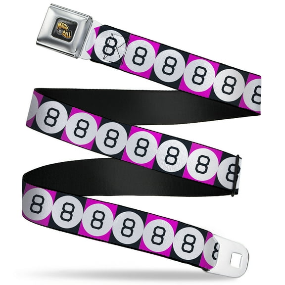 Magic 8 Ball Belt, Seatbelt Buckle Belt, Magic 8 Ball Blocks Black Pink White, Youth 22 to 32 Inches