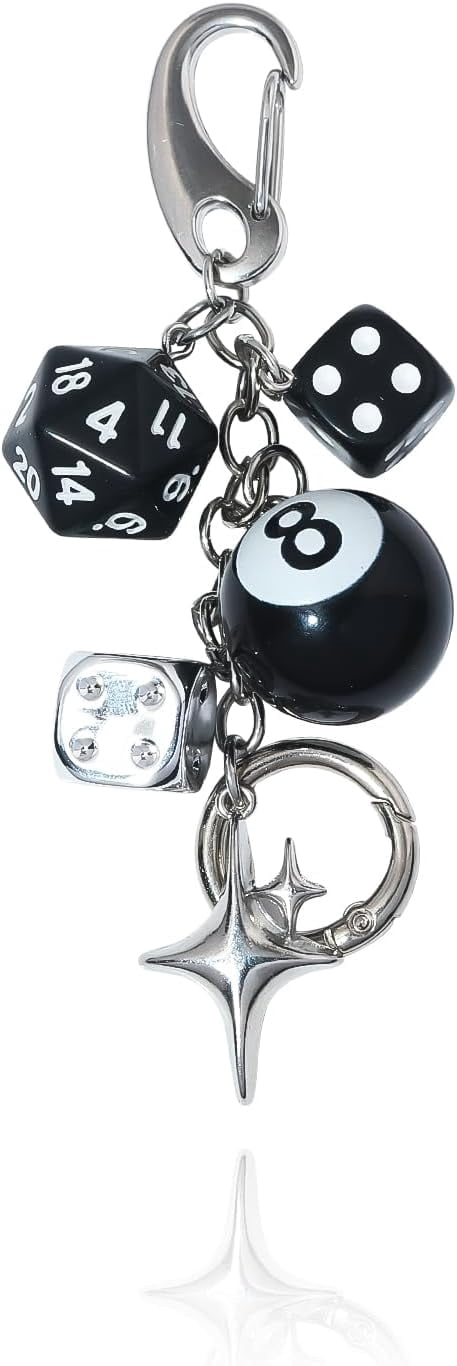Dice & 8-Ball Keychain - Black Billiard Ball Key Ring Charm For Pool Lovers 3 thumbnail image