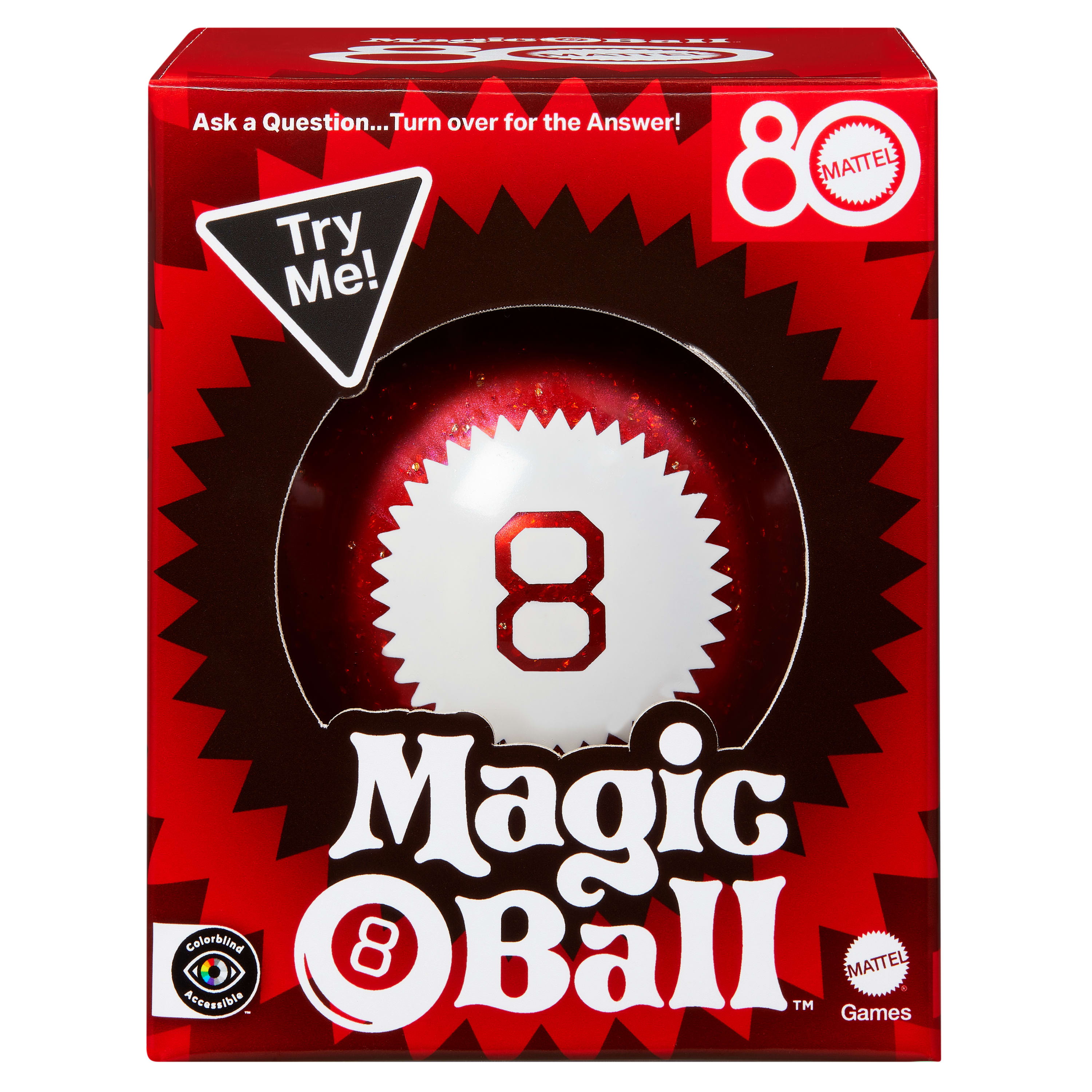 Magic 8 Ball Mattel Edición 80 Aniversario Juego de Novedad para Niños y Noche Familiar