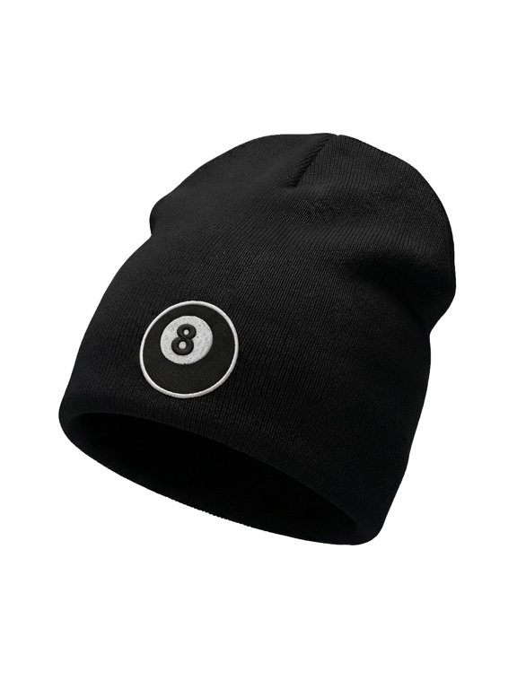 Magic 8 Ball Pool Patched Black Cuffless Knit Beanie
