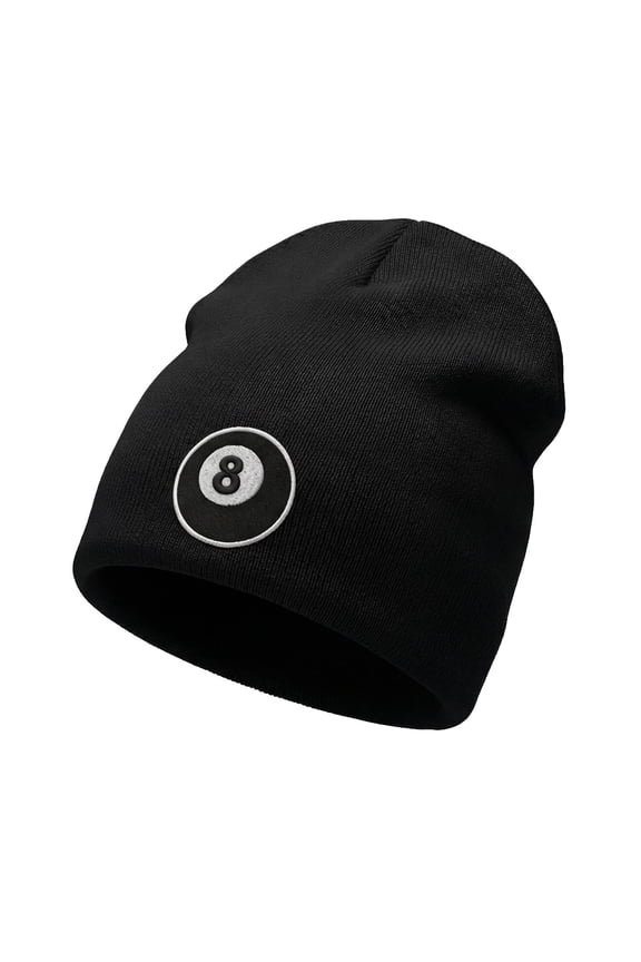 Magic 8 Ball Pool Patched Black Cuffless Knit Beanie