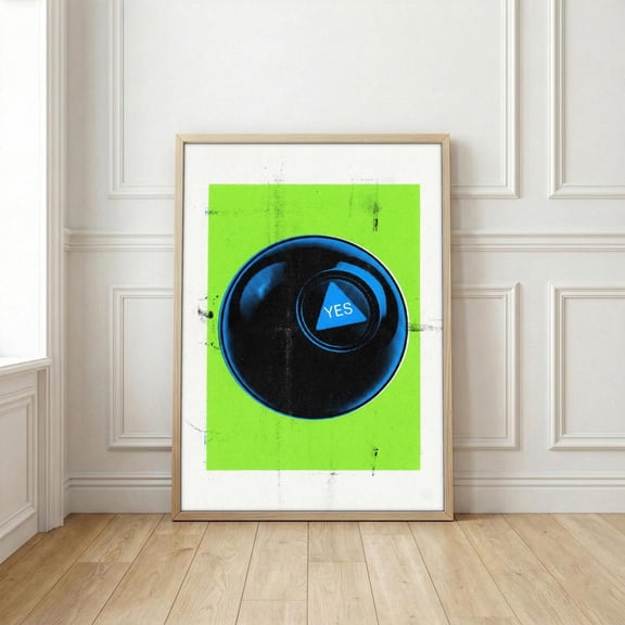 Magic 8 Ball Yes Art Print, Retro Green Wall Decor, Positive Affirmation Poster, Trendy Y2k, Fun Fortune Teller Typography , Poster Print Only