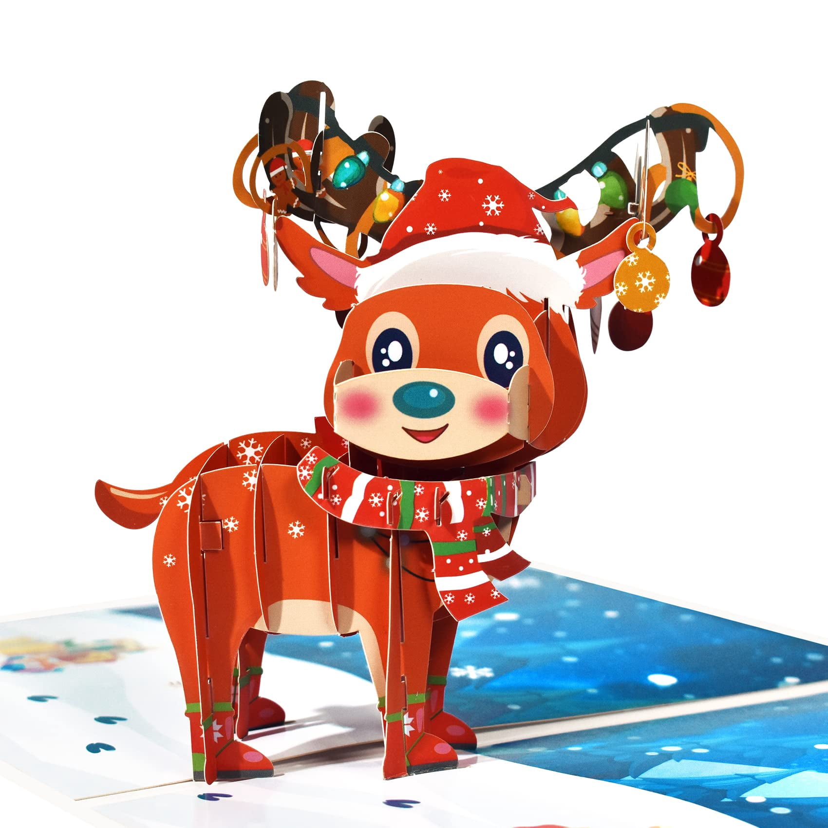 Magic ants 3d pop up christmas card festive reindeer with santa hat