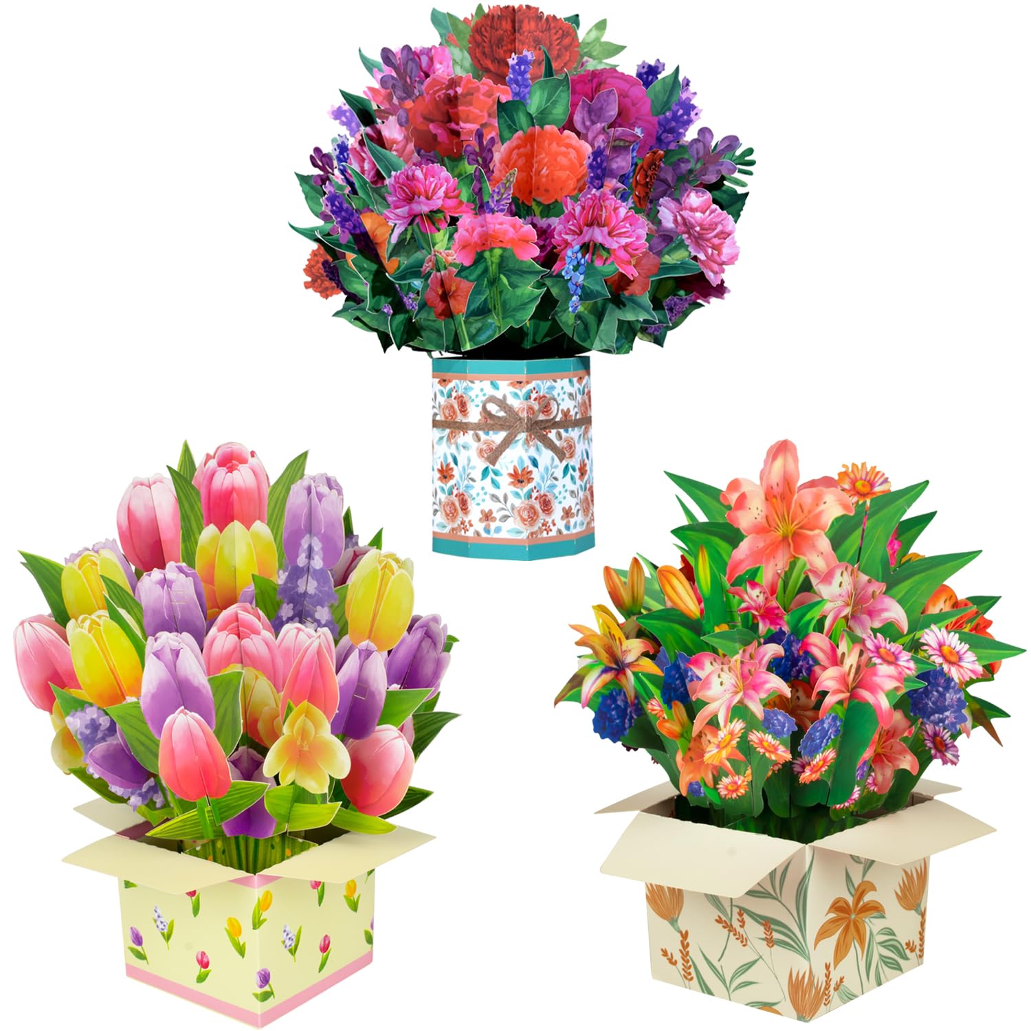 Magic Ants Flower Paper Pop Up Cards Lily+Tulip+Carnation Mother's