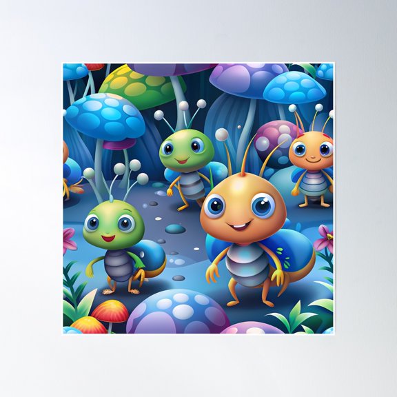 Magic Ants Walking Through The Enchanted Forest - Seamless Pattern #5 Poster Wall Art, Modern Wall Decor, 30x30 UNFRAMED